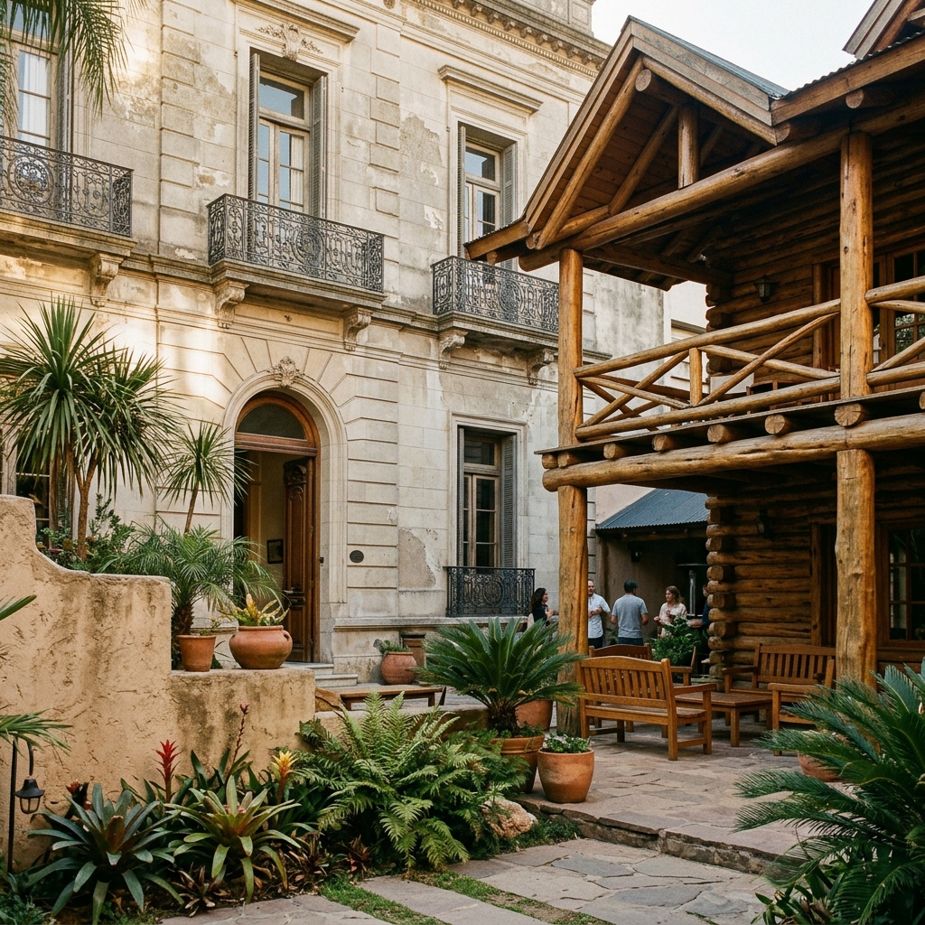 Editorial composition of Argentine city, rainforest and Patagonian hospitality